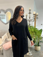 Black Soft Knit Pocket Jumper Dress Fern